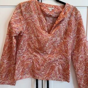 Odille Paisley V-Neck Blouse - Coral and White